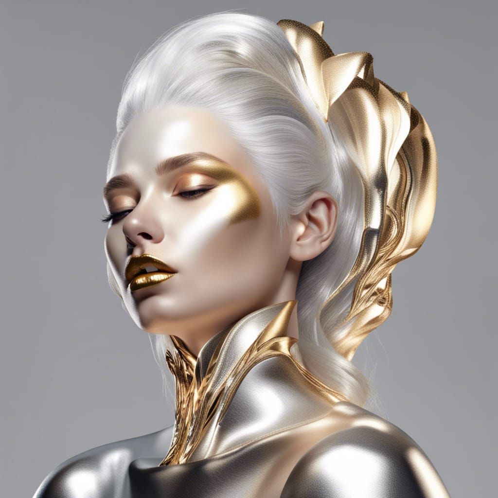 Golden Woman with Silver Accents in 8K