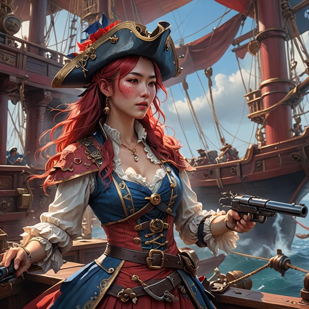 Pirate Queen Fires Flintlock Pistol in Artgerm Style