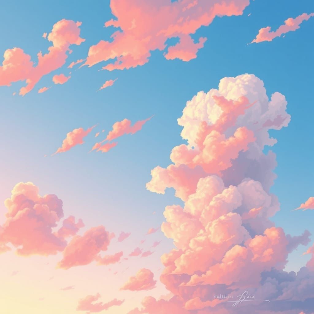 Dreamy Anime Landscape with Pastel Clouds and Gentle Sky