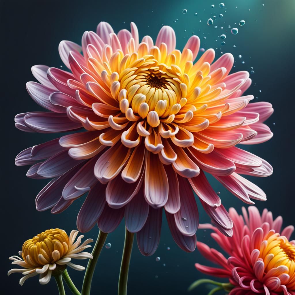 Hyperrealistic Chrysanthemum Flower in Splash Art Style