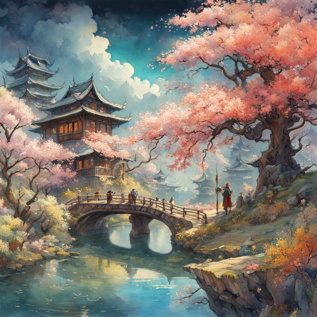 Hyperdetailed Sakura Blossoms in Vibrant Watercolor