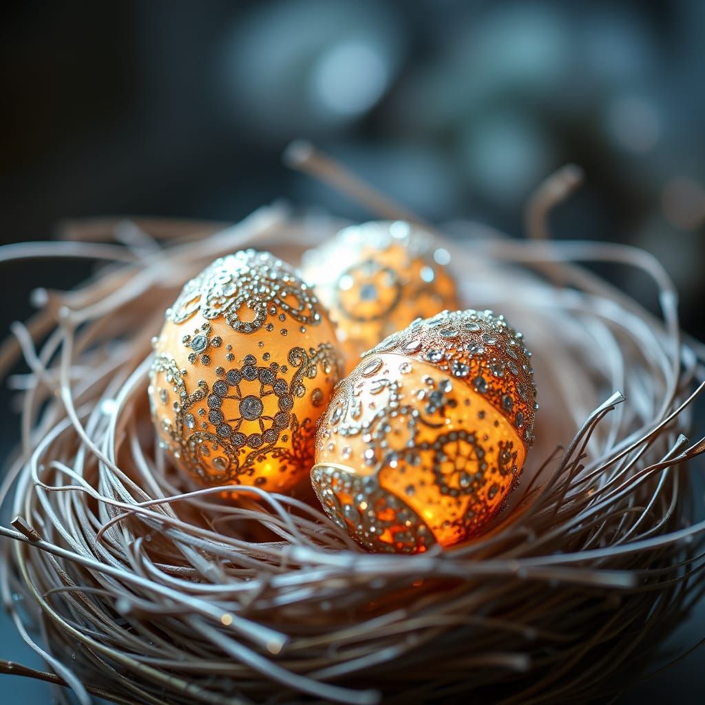 Ethereal Bejewelled Eggs in a Velvet Nest