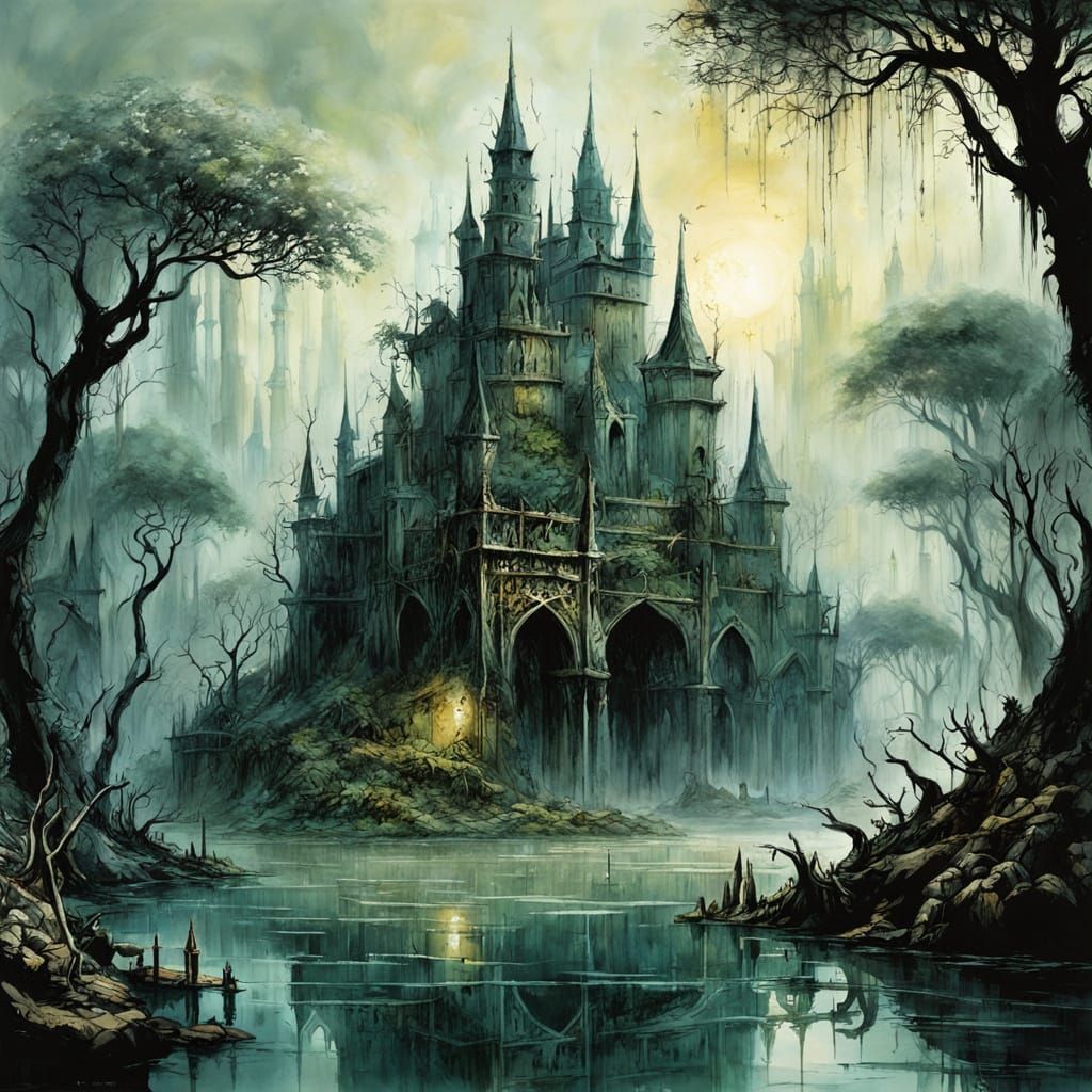 Mysterious Medieval City in Mangrove Mist
