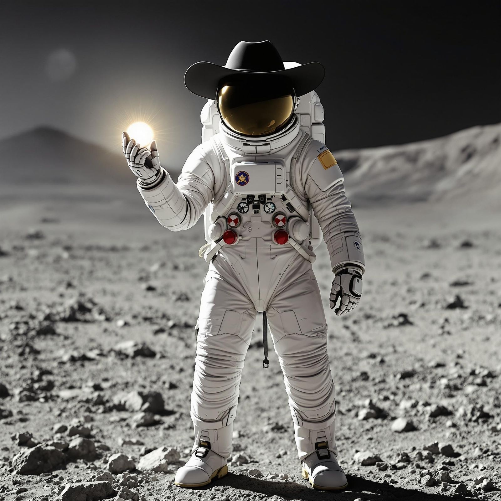 Astronaut on Lunar Surface with Cowboy Hat