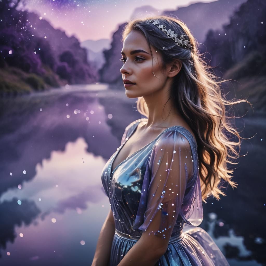 Ethereal Woman Portrait with Cosmic Double Exposure