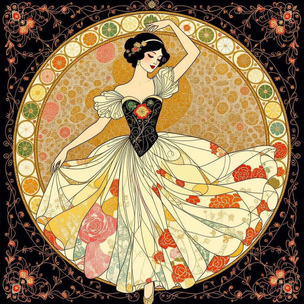 Elegant Woman Adorned in Petals and Gold Threads
