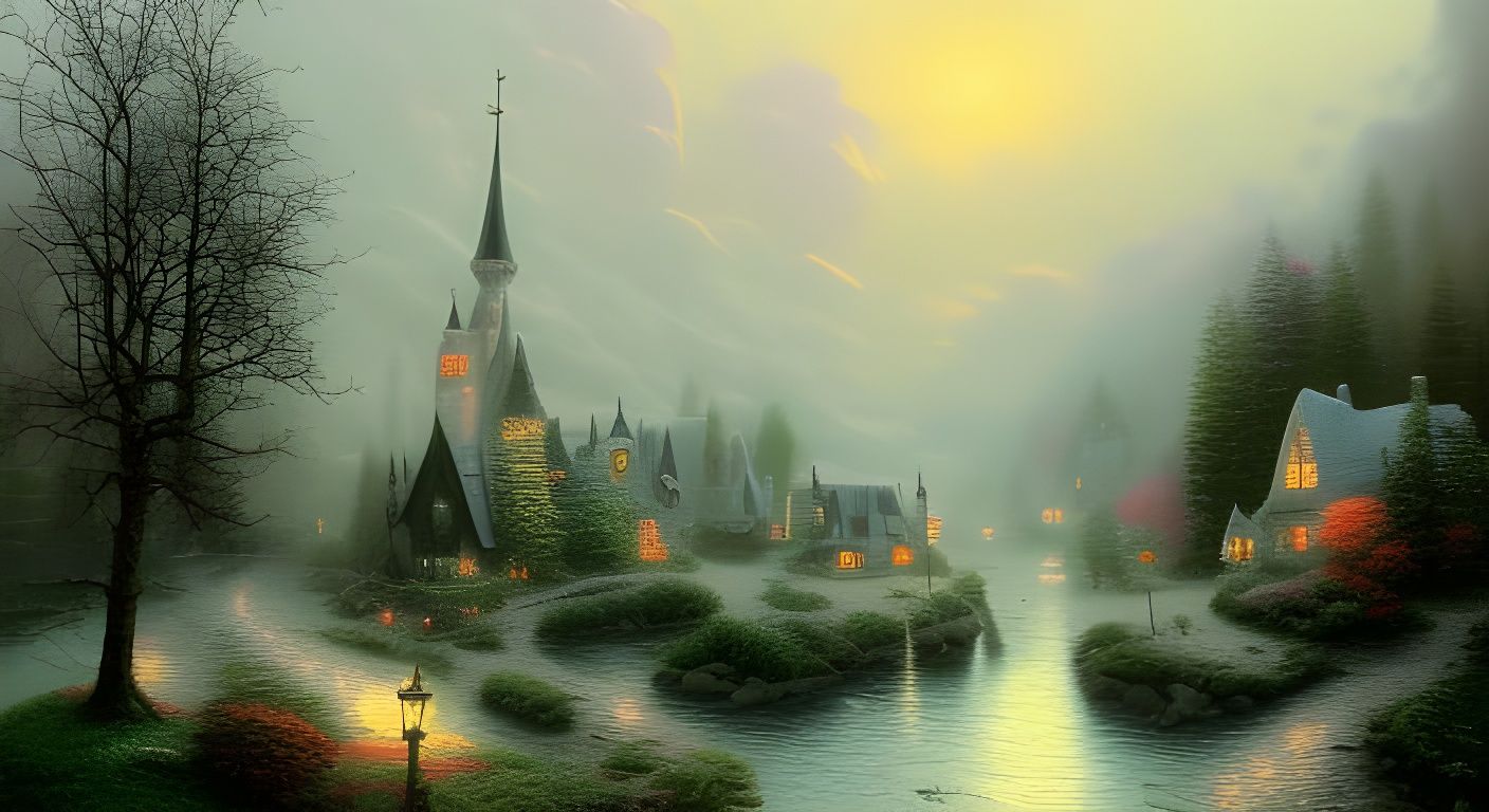 Enchanted Village in Dreamy Fog