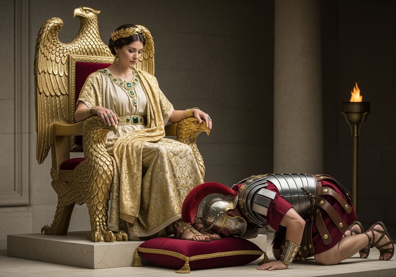 Regal Roman Empress on Golden Eagle Throne