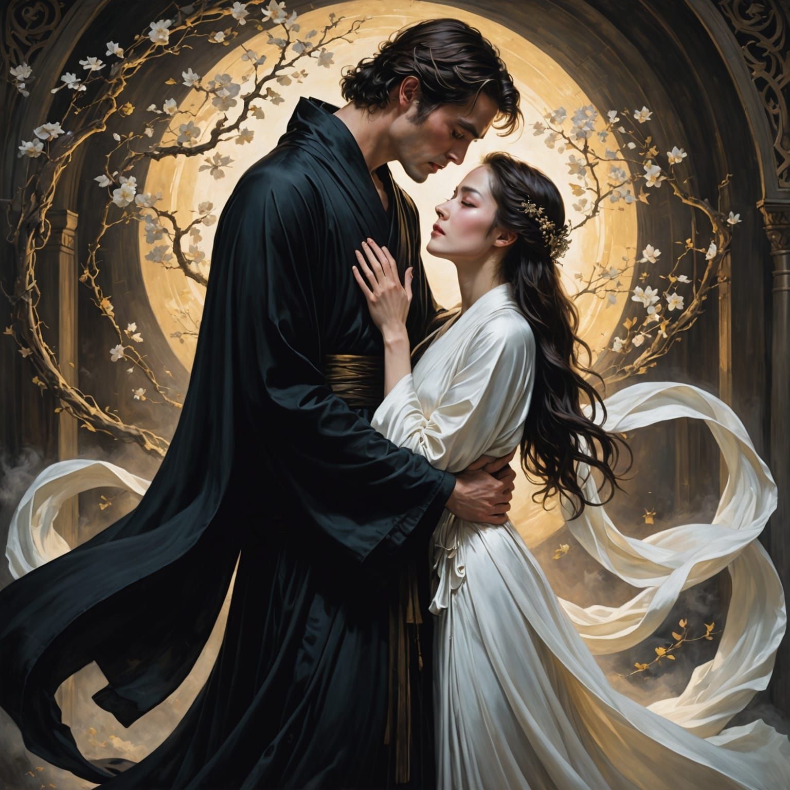 Life and Death Embrace in Ethereal Fantasy Art