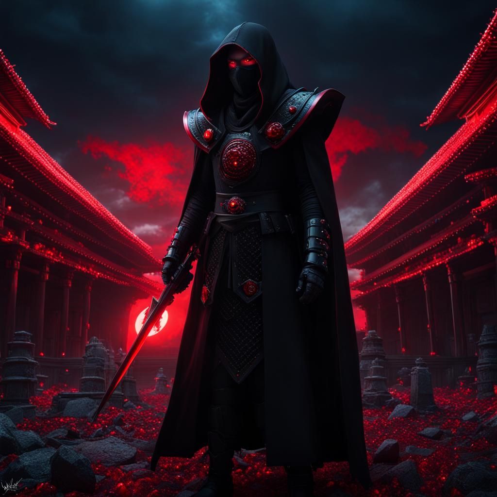 Cyberpunk Akatsuki Figures in Red and Black Cloaks