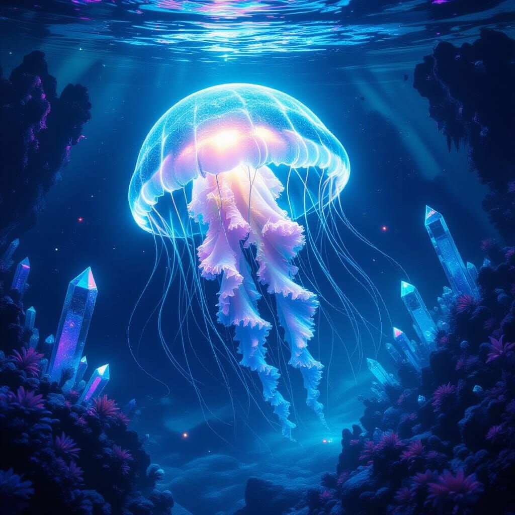 Bioluminescent Jellyfish in Alien Ocean