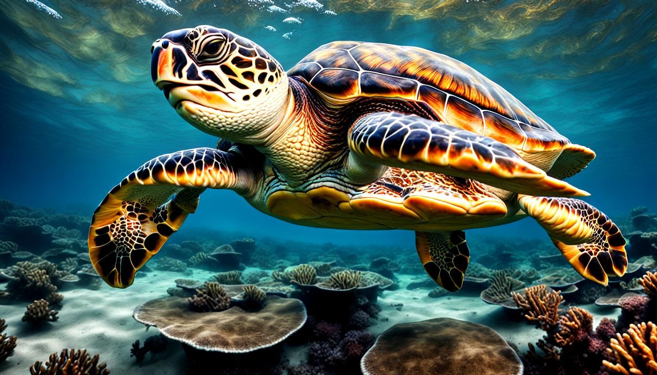 Colourful Sea Turtle in Hyperrealistic Detail
