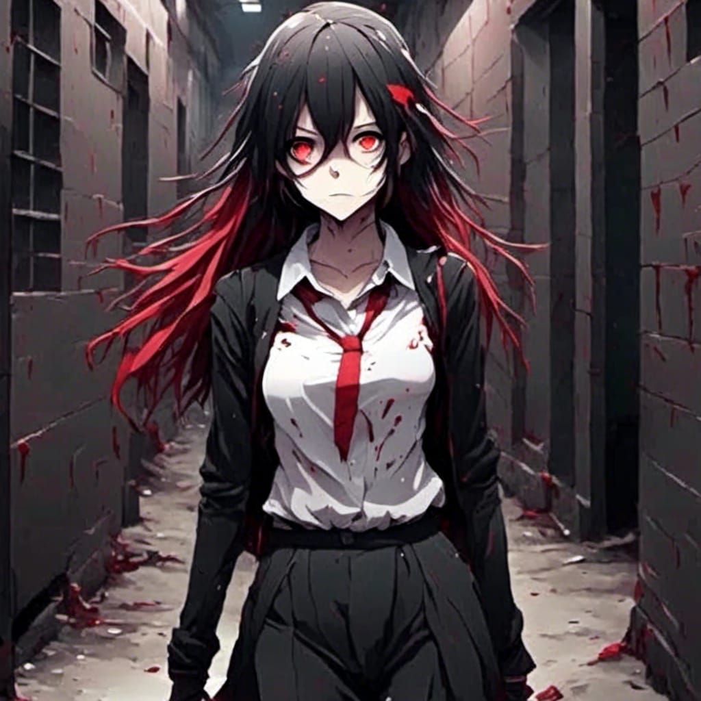 Shadowed Girl in Dark Alley with Ghosts