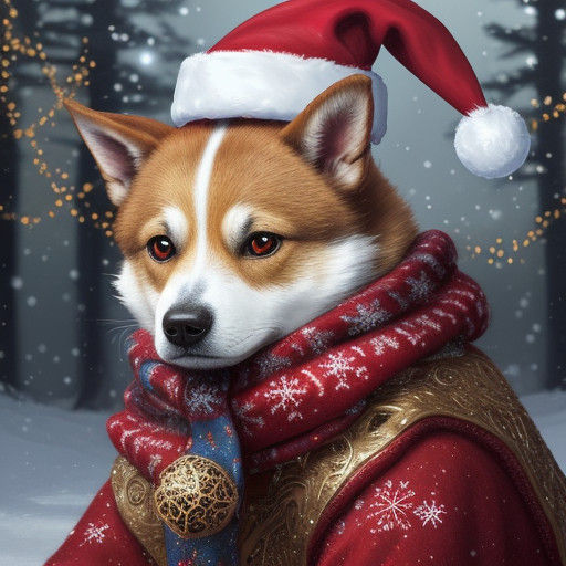 Whimsical Christmas Dog in Vibrant Fantasy Art