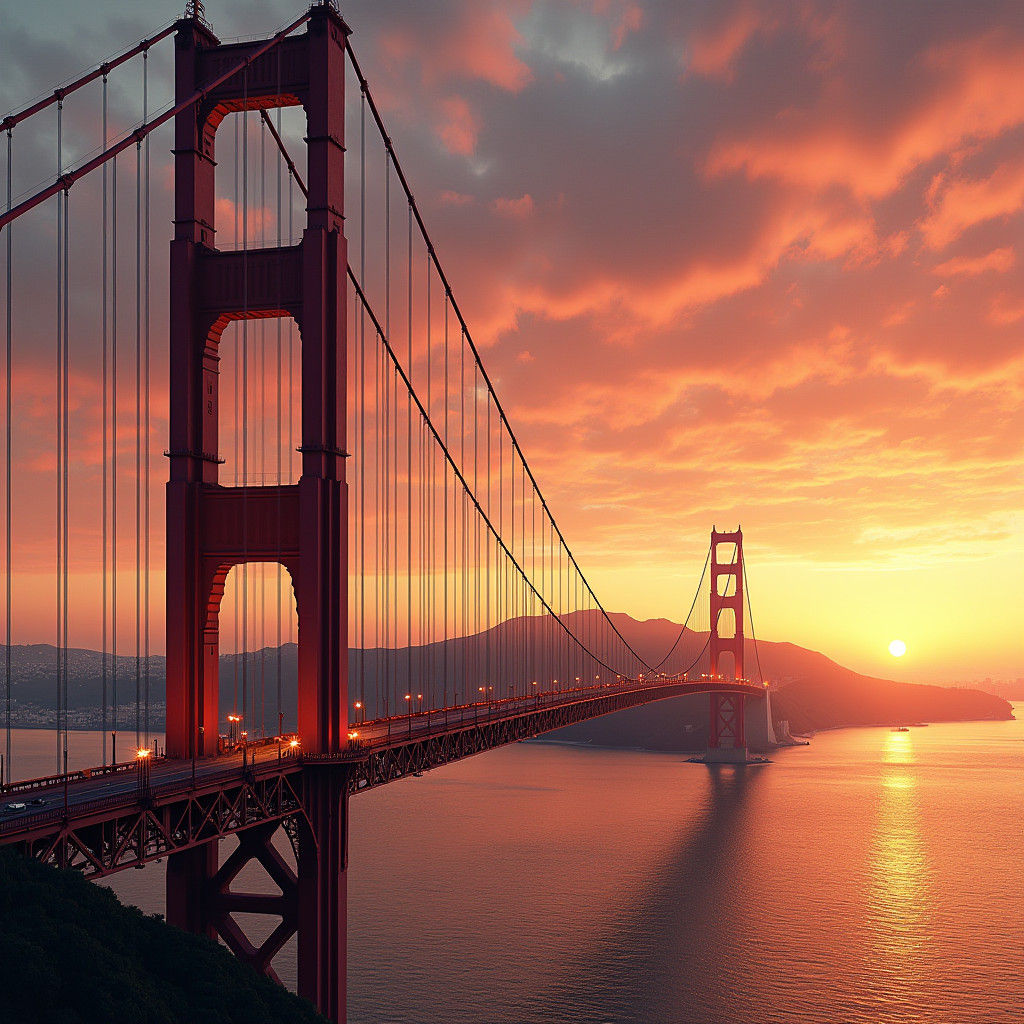 Golden Gate Bridge Sunset in Sci-Fi Concept Art