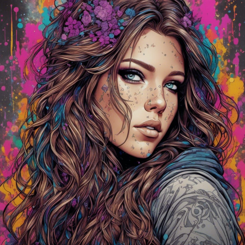 Mesmerizing Portrait with Soft Curls in Graffiti Art