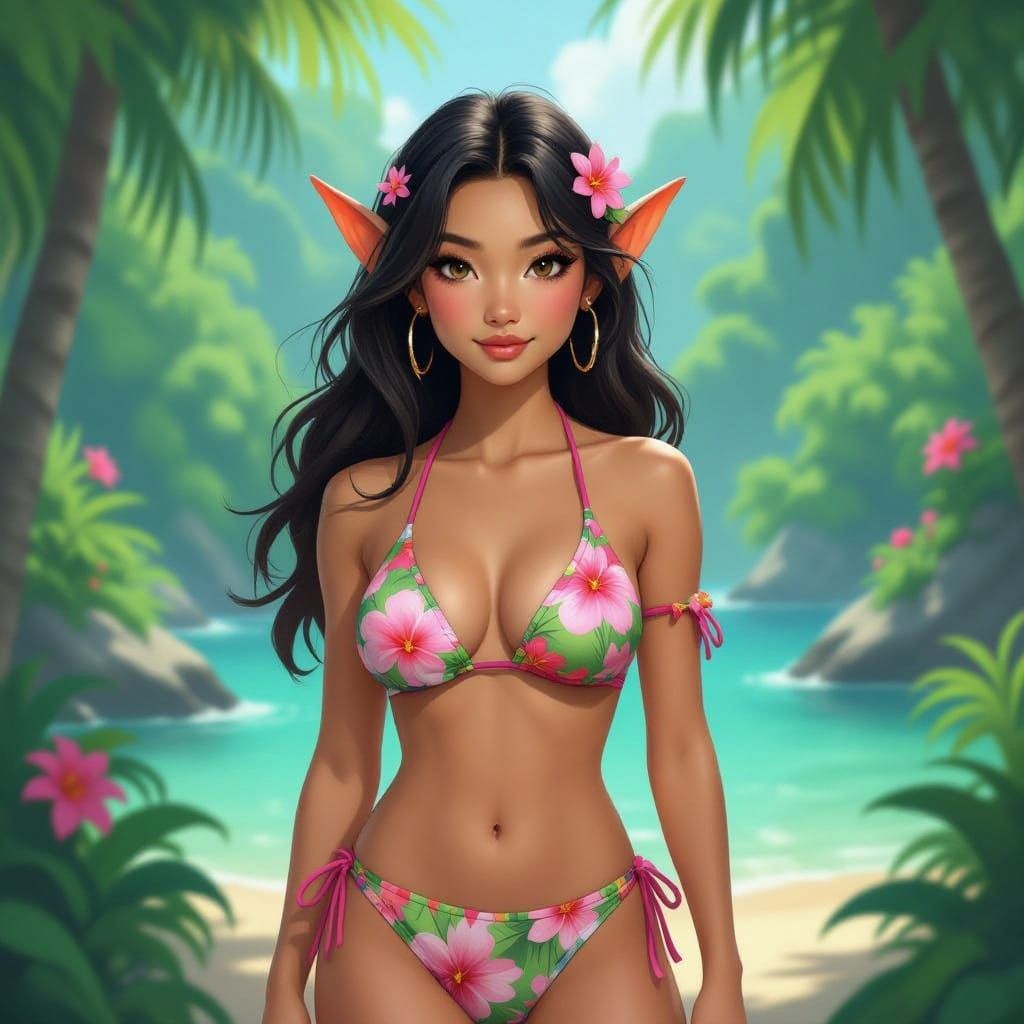 Tropical Goblin Woman in Whimsical Fantasy Art Style