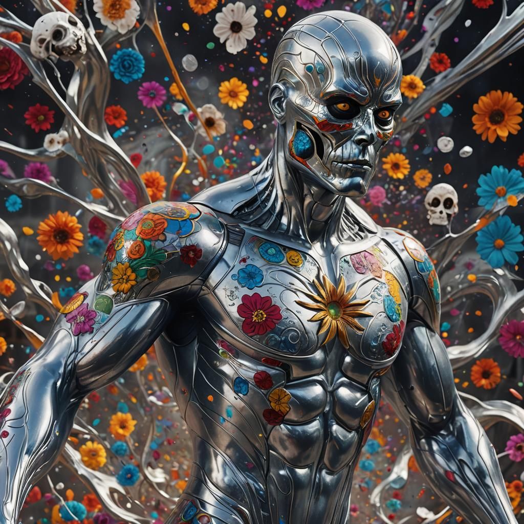 Silver Surfer with Día de los Muertos Face Paint