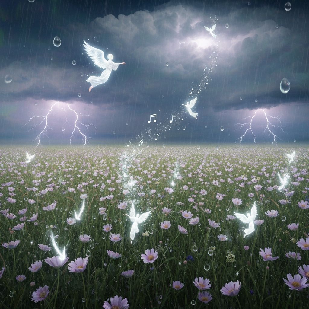 Ethereal Symphony: Angels and Wildflowers in Rain