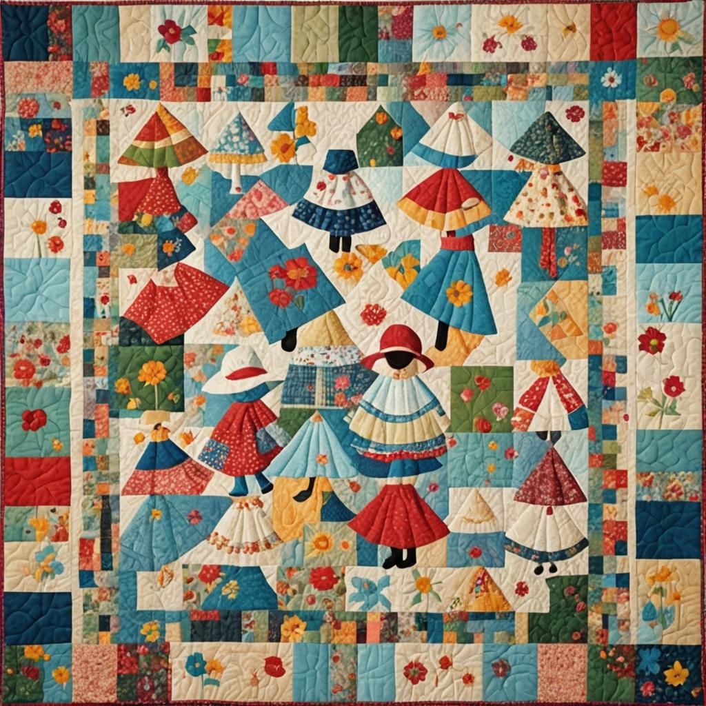 Sunbonnet Sue Quilt with Patchwork Border