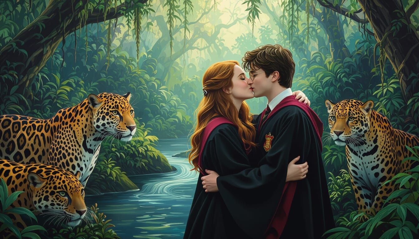 Magical Kiss in Lush Jungle, Salvador Dali Style