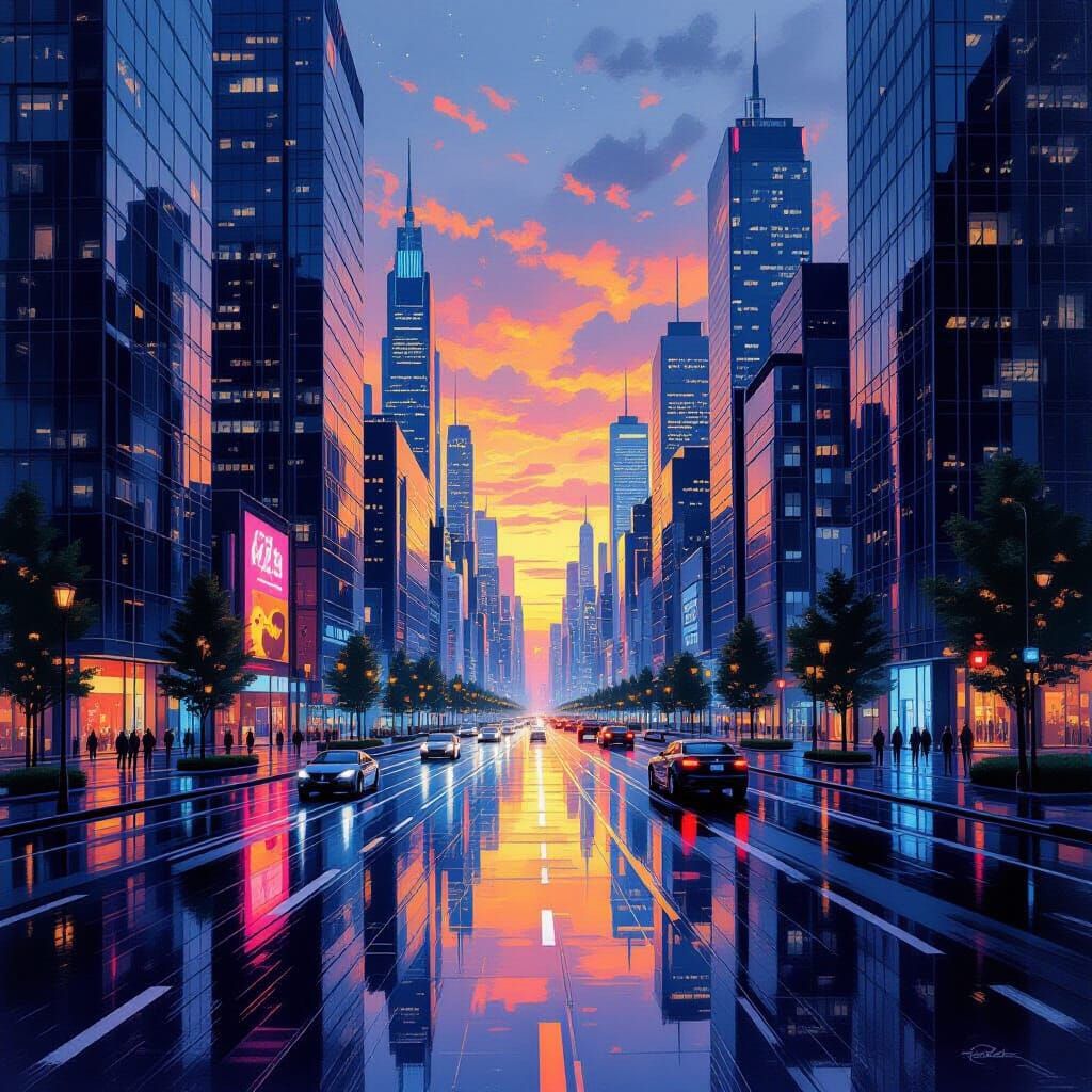 Futuristic Cityscape with Glass Skyscrapers in Hyper-Realism