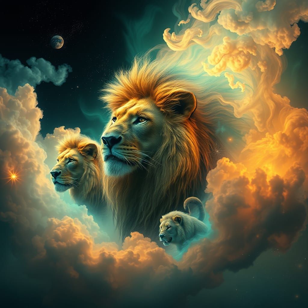 Nebula Lions: Cosmic Art in Futuristic Style