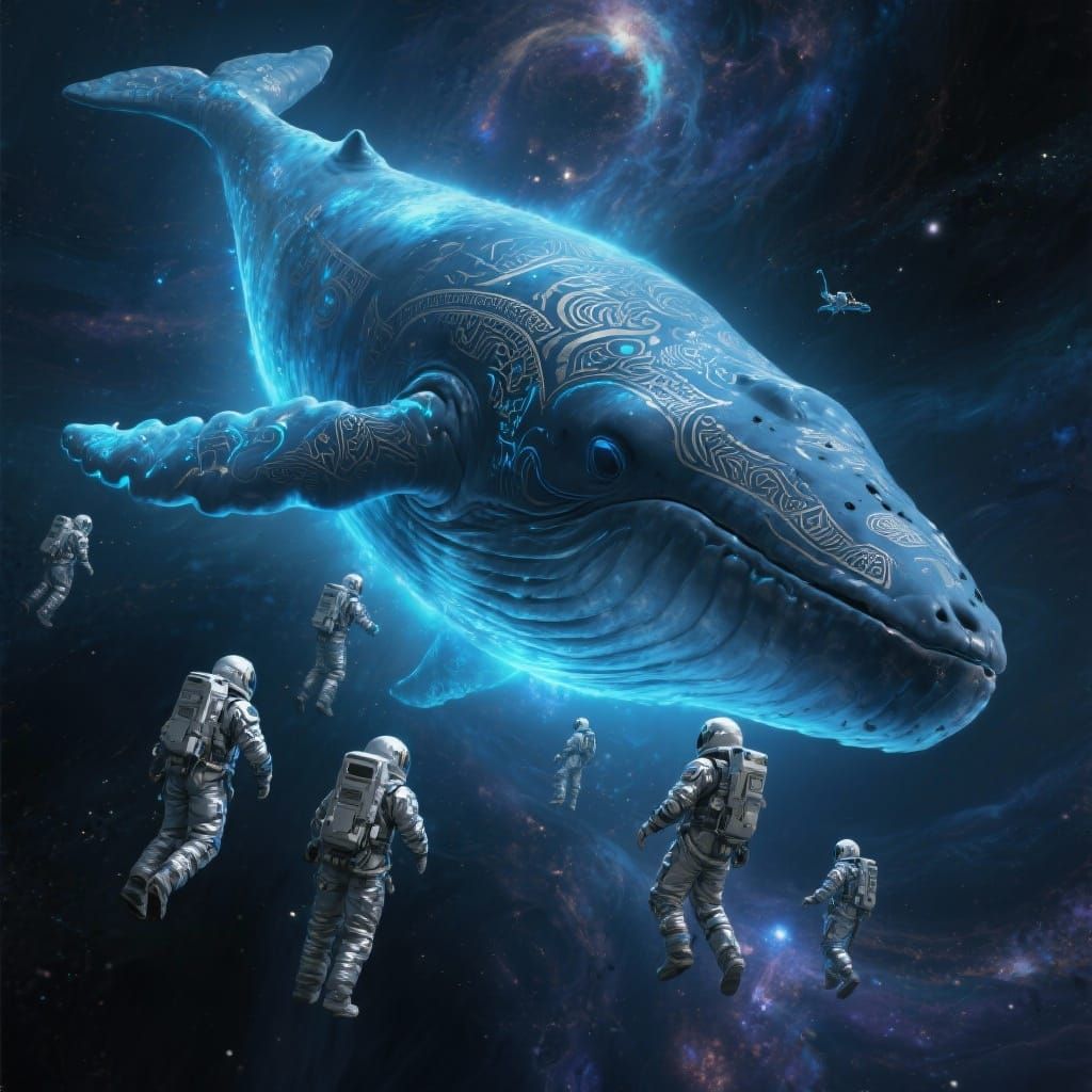 Bioluminescent Space Whale Amidst Cosmic Nebula