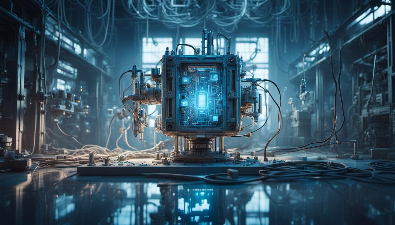 Metallic Construct in Abandoned Lab, Hyper-Realistic Digital...