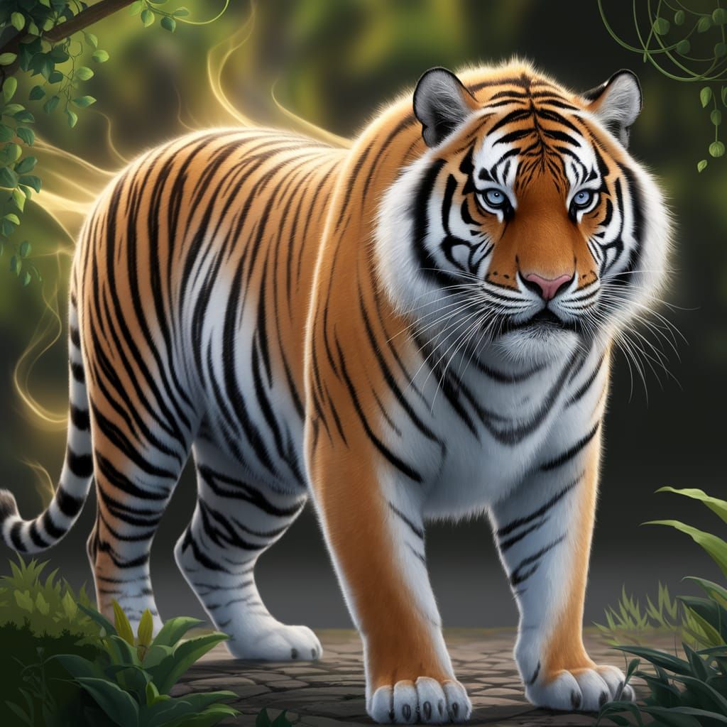 Majestic Golden Tiger in Serene Jungle Landscape