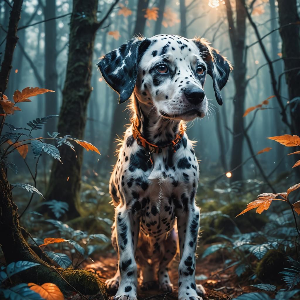 Dalmatian Puppy in Mystical Forest: Fantasy Concept Art