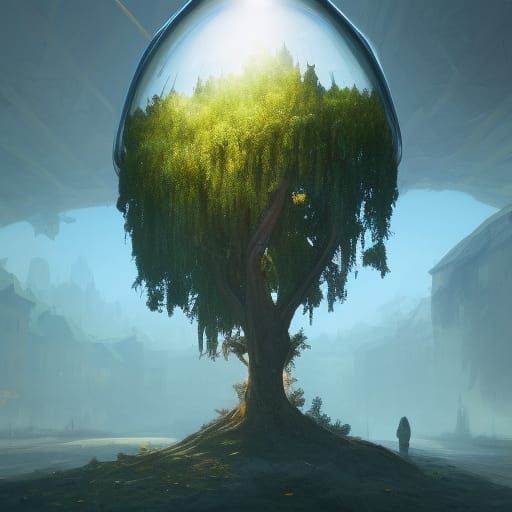 Last Tree Under Glass Cloche, Art Nouveau