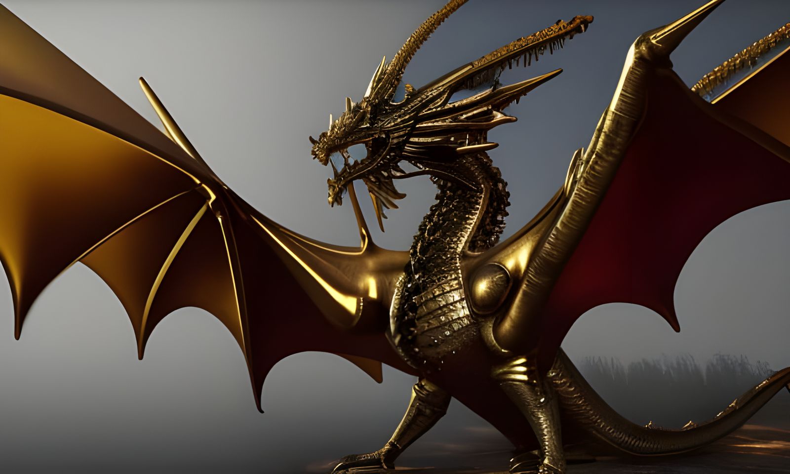 Brass Dragon in Bronze Armor on Fire