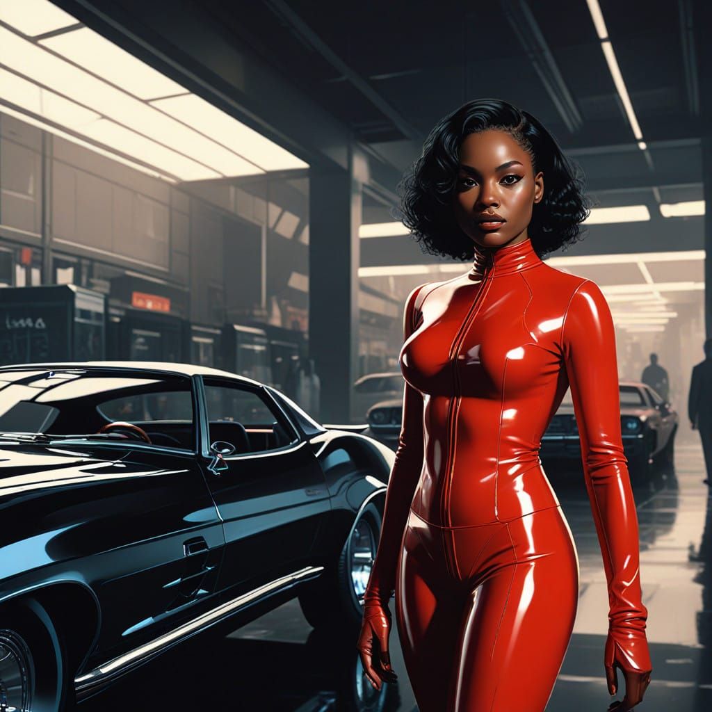 Empowered Goddess in Red Latex Attire