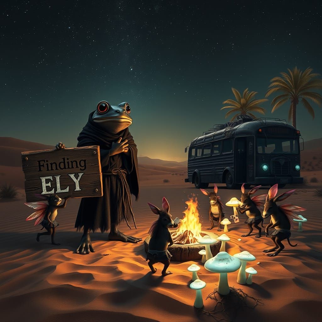 Mysterious Frog in Steampunk Desert Landscape