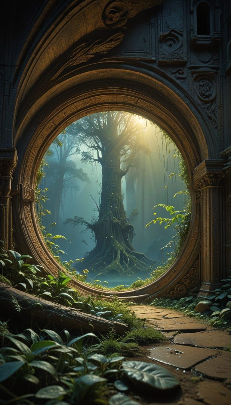 Oval Portals to Ancient Alien Worlds in Photorealistic Detai...