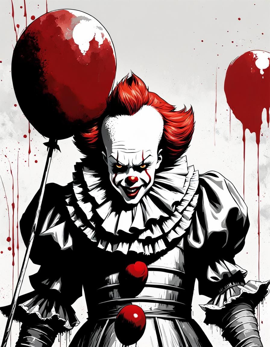 Terrifying Pennywise Portrait in Black and White