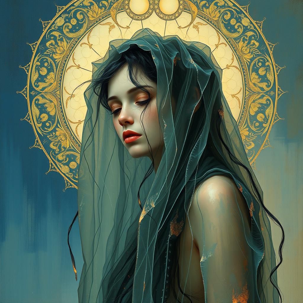 Ethereal Figure in Art Nouveau Filigree