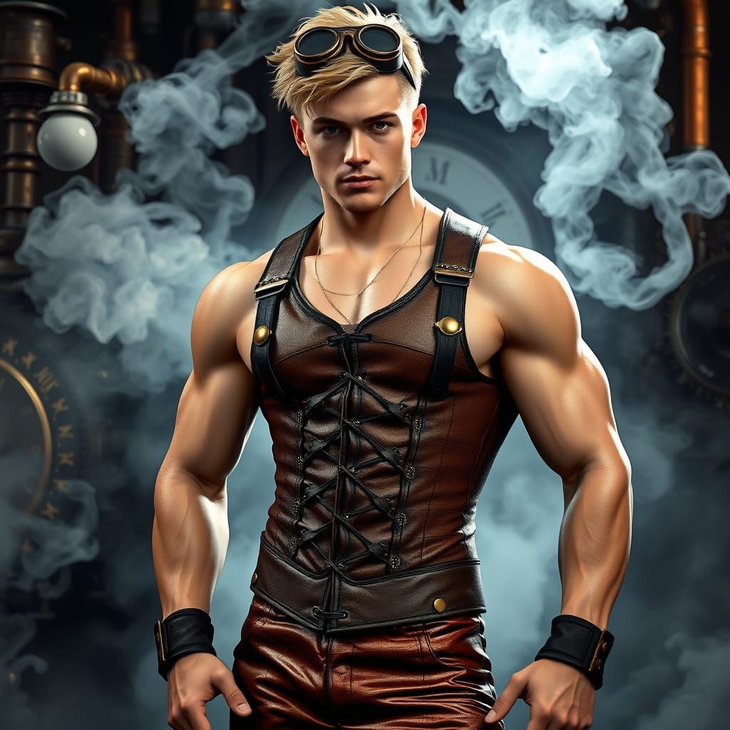 Muscular Steampunk Man in Victorian Gear