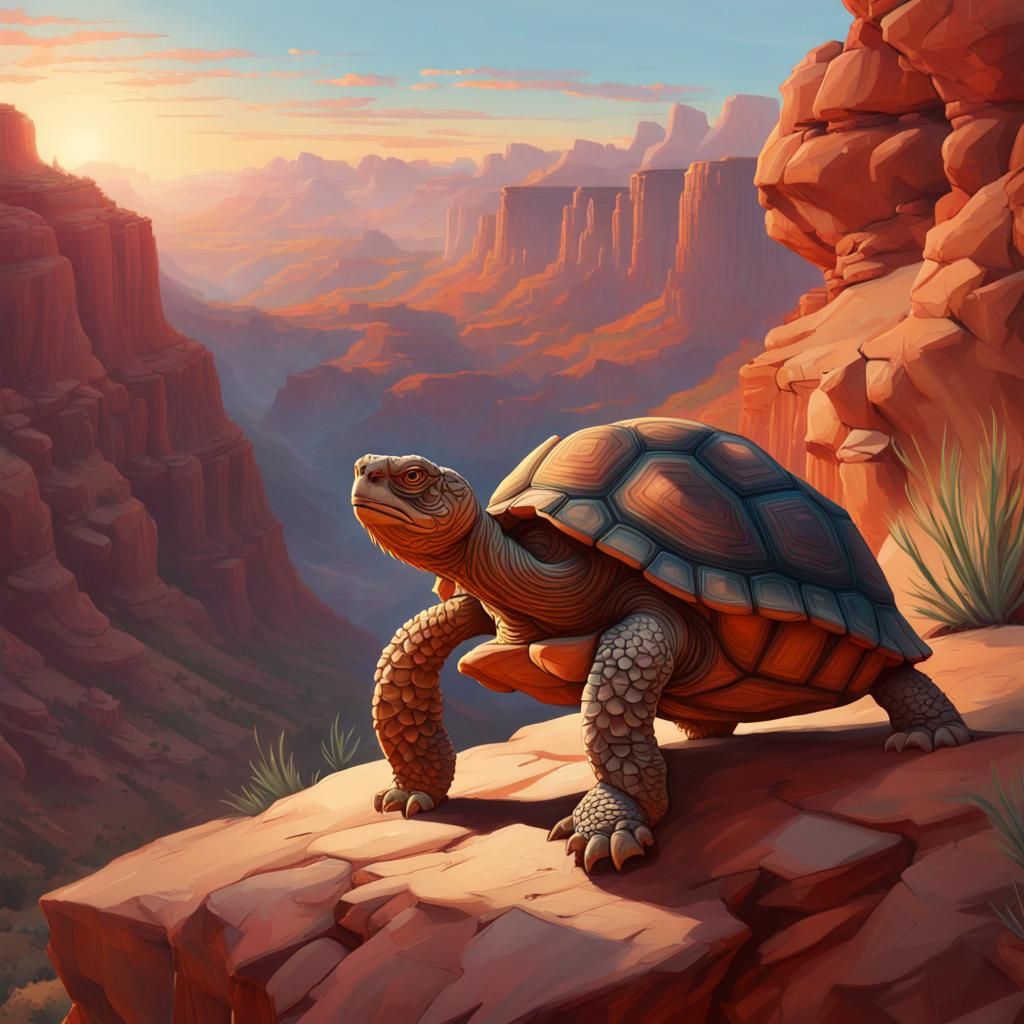Tortoise in Majestic Canyon Vista: 4K Concept Art