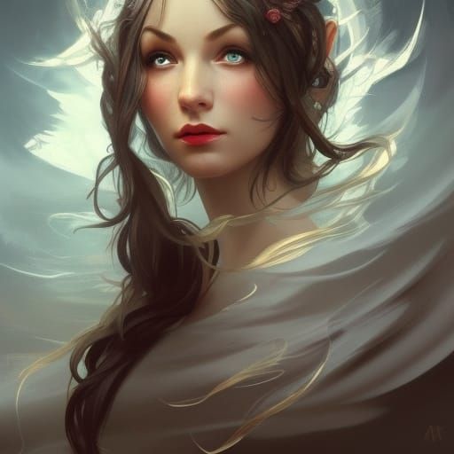 Elegant Elf Portrait in Art Nouveau Style