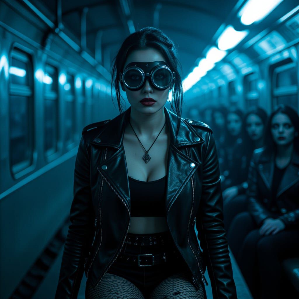 EBM Woman on Phantom Train in High Contrast