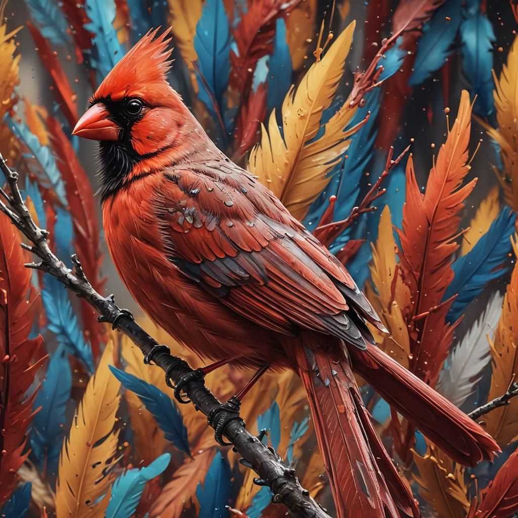 Hyperrealistic Cardinal Portrait with Detailed Feathers