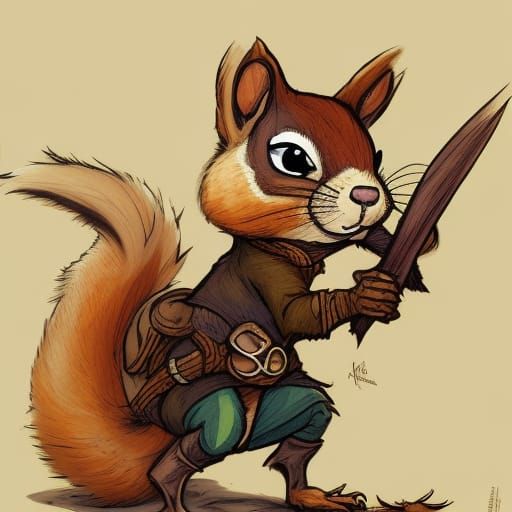 Inkpunk Squirrel Rogue in High Fantasy Setting