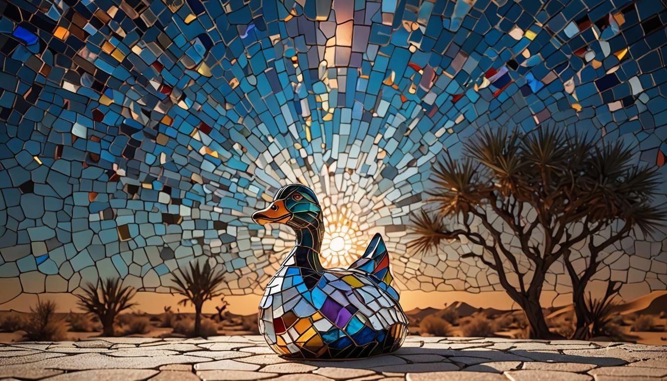 Surreal Stained Glass Duck Shines in the Sahara Desert Sunse...