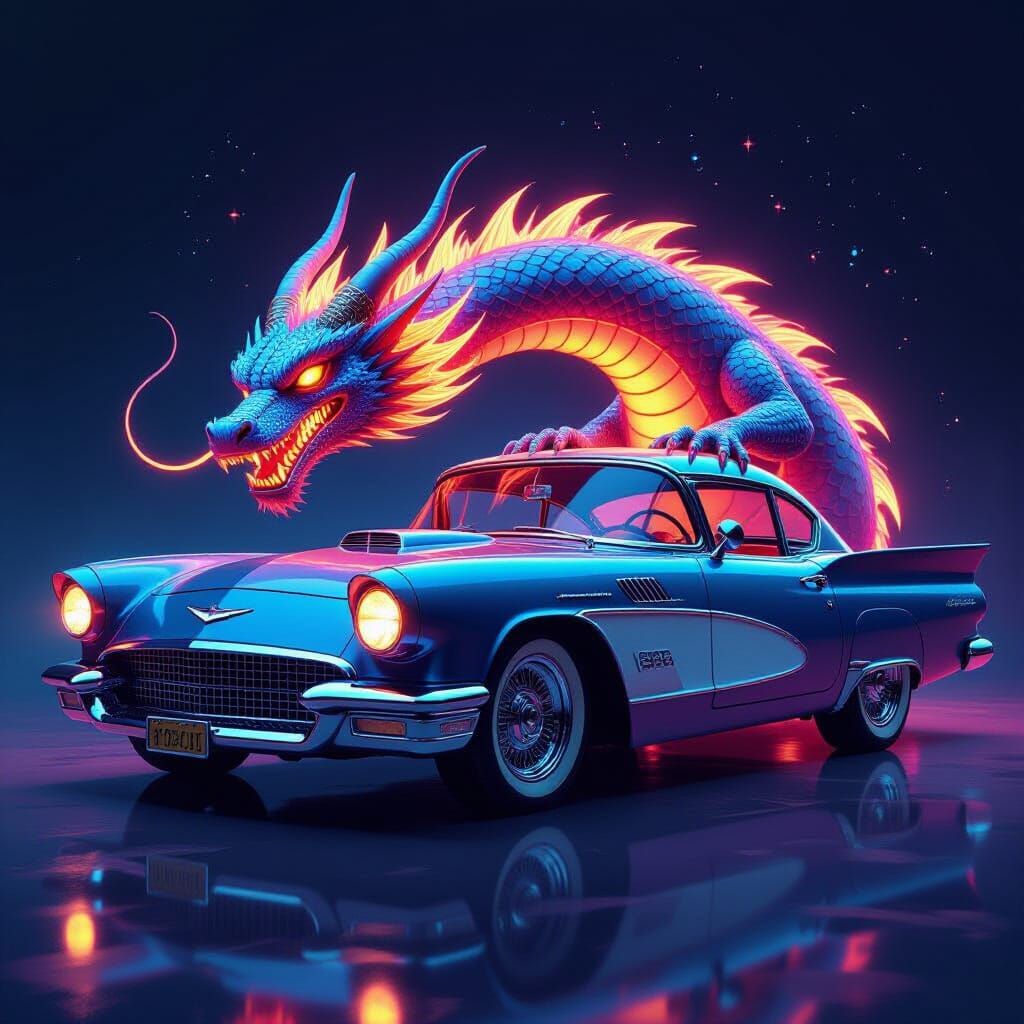 Cosmic Dragon Airbrush Art on Car Hood