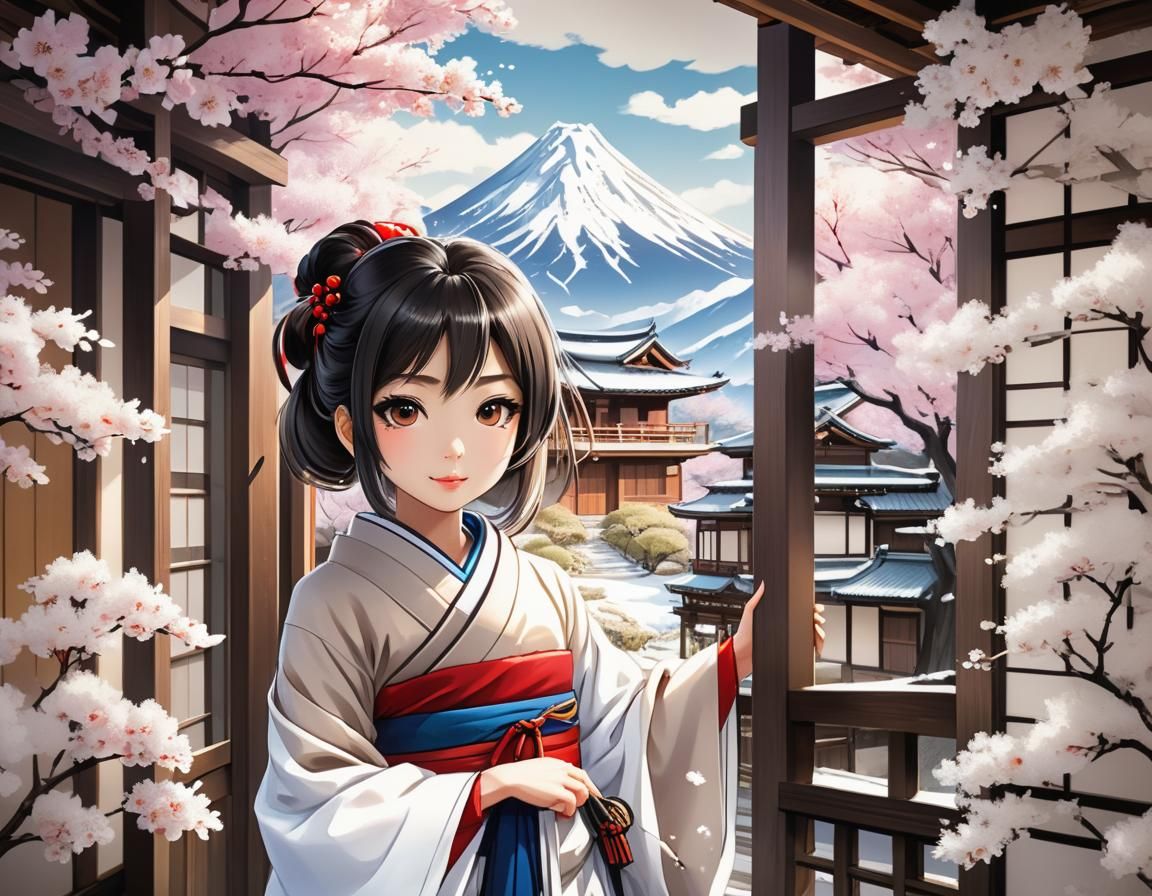 Blossoms of Grace: Captivating Noriko and the Tranquil Japan...