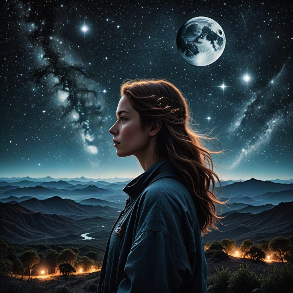 Cosmic Beautyscape: Woman Among Stars and Planets