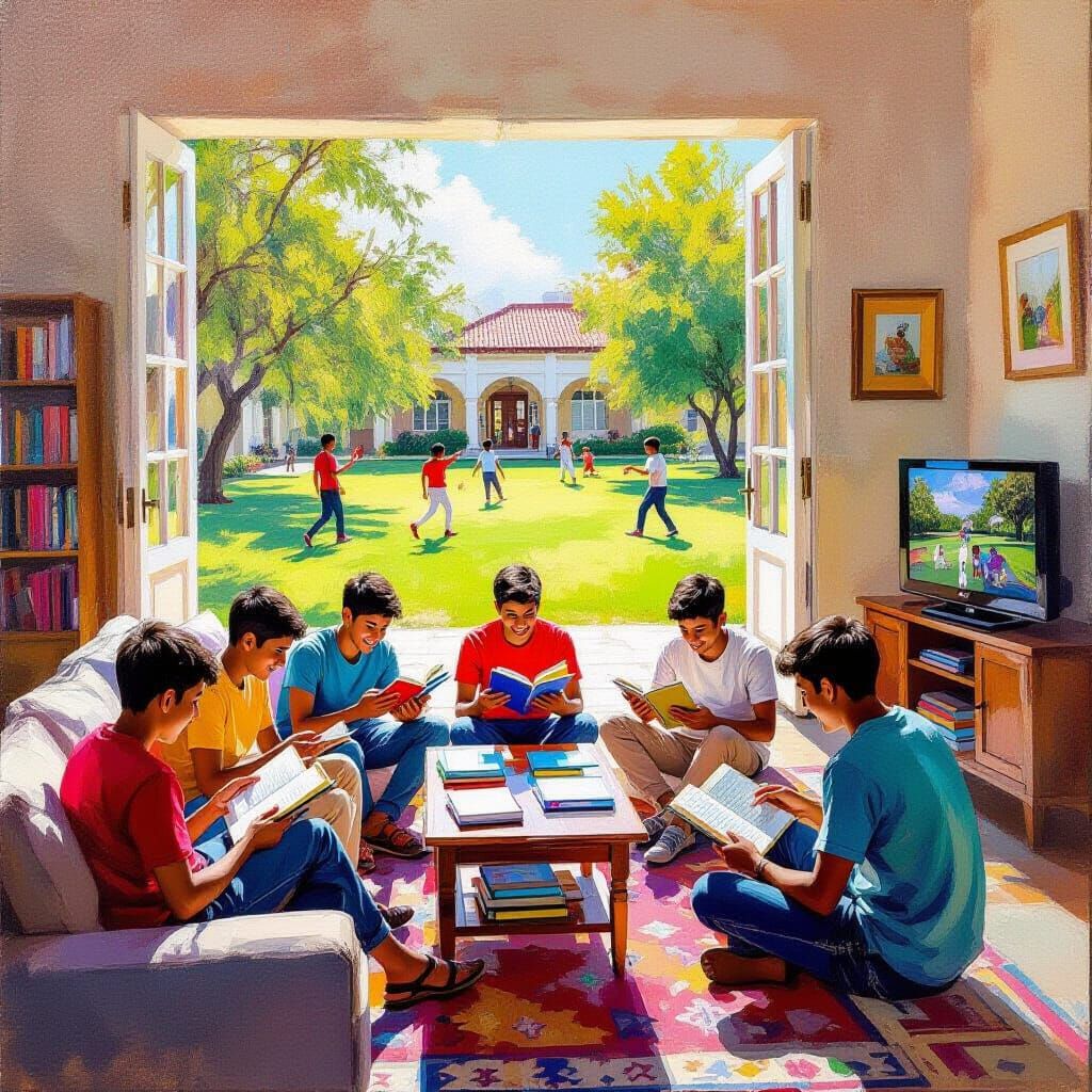 Vibrant Teen Home in Lush Outdoors, Impressionist Masterpiec...