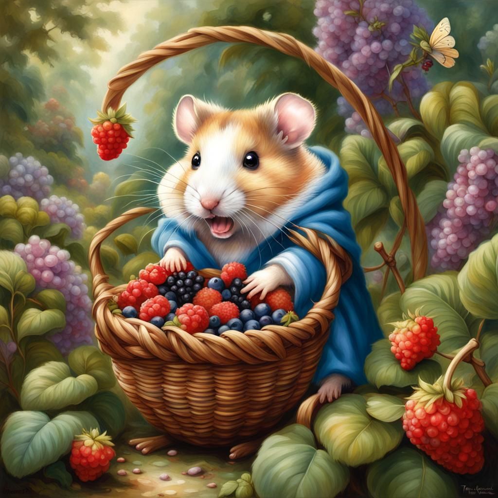 Happy Hamster Druid in a Flower Garden